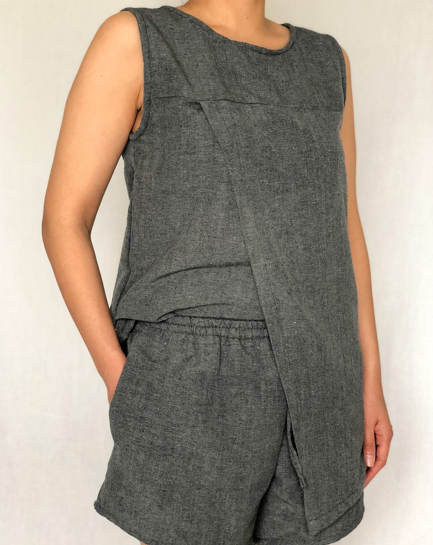 Split Sleeveless Top in Charcoal