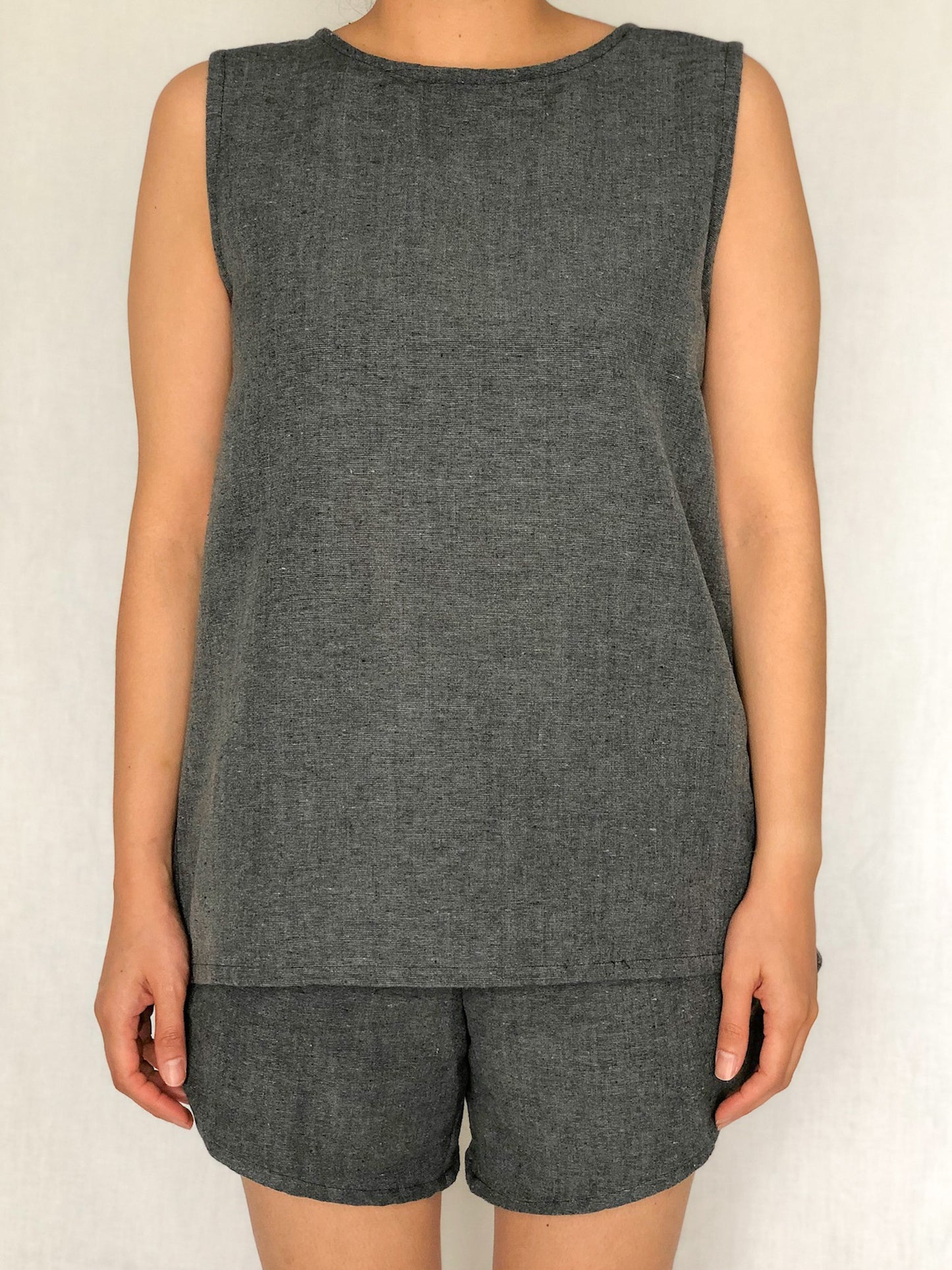 Split Sleeveless Top in Charcoal