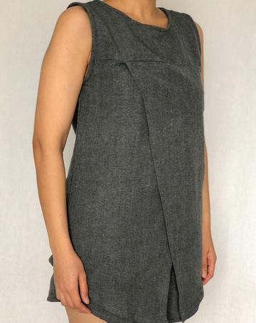 Split Sleeveless Top in Charcoal